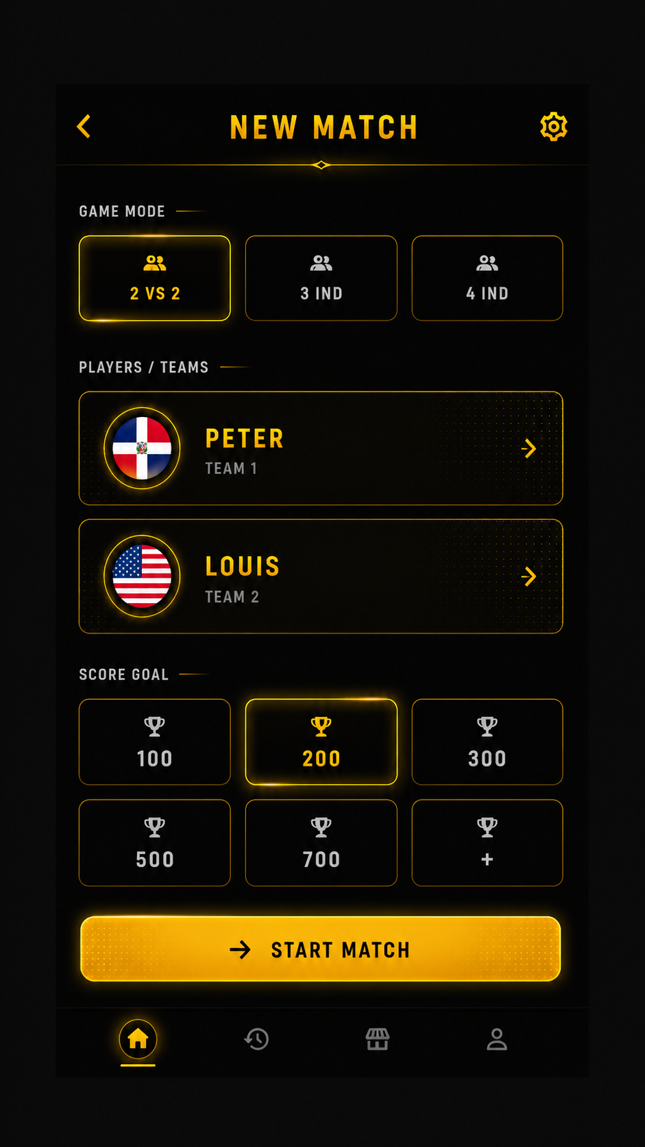 New match setup in DoubleSix Score